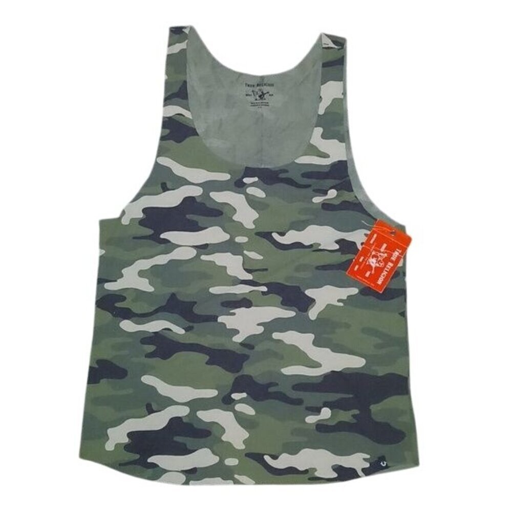 True Religion Green Camo Scoop Neck Muscle Tee - Picture 2 of 5